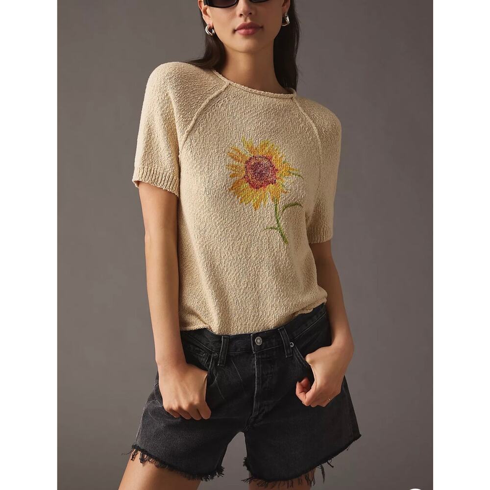 Anthropologie Cream Sunflower Blouse